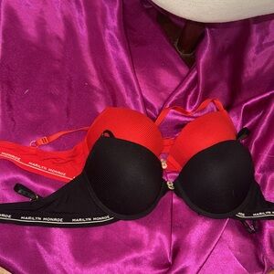 2 Marilyn Monroe Black Push-Up Bra one red one black size 36 B